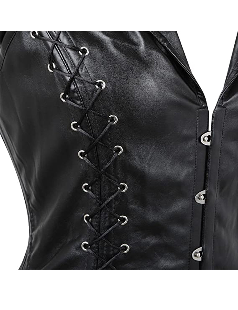 Women's Steampunk Goth Spiral Steel Boned Halter Overbust Corset Vest Black