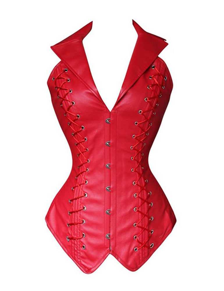 Women's Steampunk Goth Spiral Steel Boned Halter Overbust Corset Vest Black