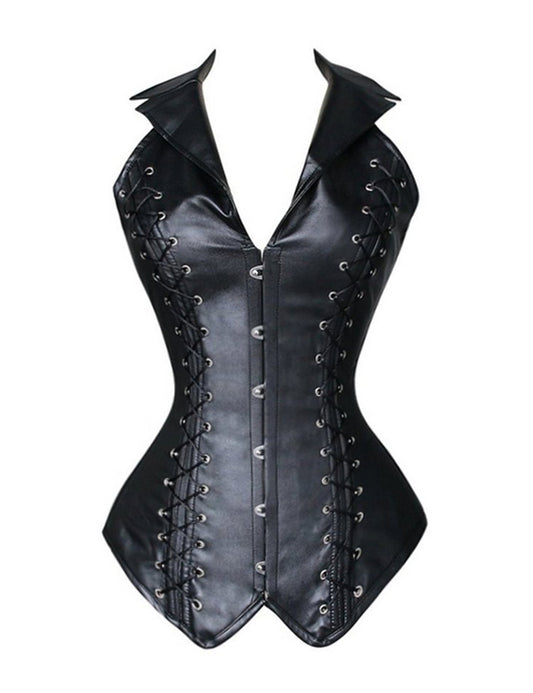 Women's Steampunk Goth Spiral Steel Boned Halter Overbust Corset Vest Black